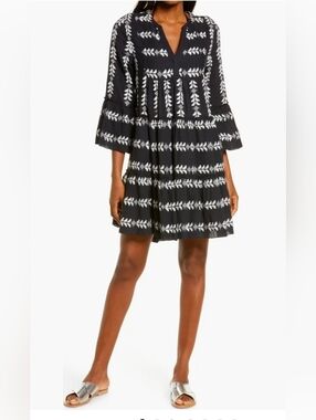 Elan Grecian White Black Embroidered Dress Sz M